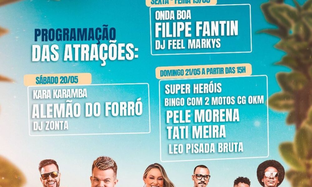 Mit Auftritten von Alemao de Foro, Felipe Fantine, Tati Mira und Billy Morena beginnt Marilândia morgen seine Feierlichkeiten zum 43. Jubiläum.